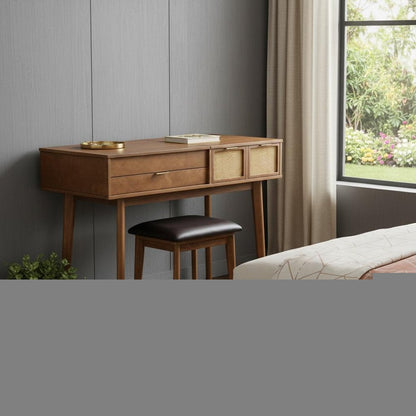 43" Brown Wood Mirrored Three Drawer Vanity Table HomeRoots