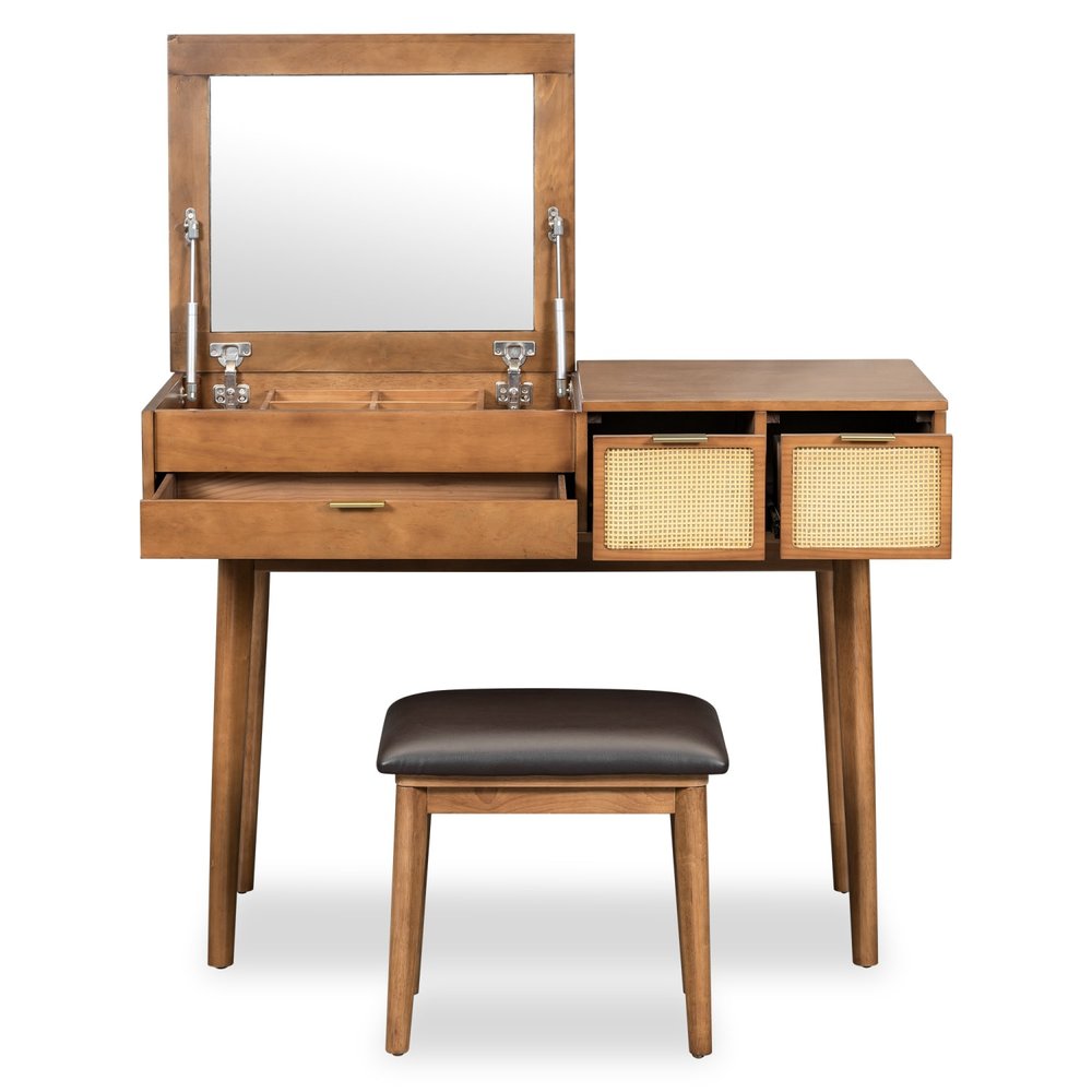 43" Brown Wood Mirrored Three Drawer Vanity Table HomeRoots