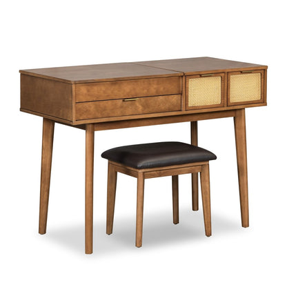 43" Brown Wood Mirrored Three Drawer Vanity Table HomeRoots