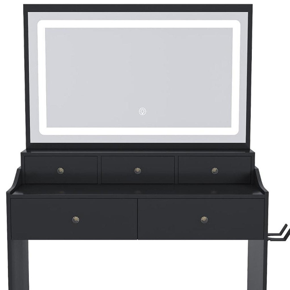 30" Black Wood Mirrored Five Drawer Vanity Table HomeRoots