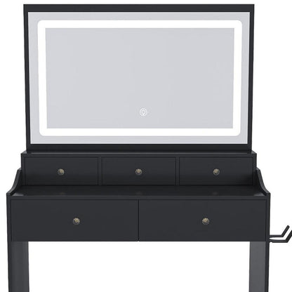 30" Black Wood Mirrored Five Drawer Vanity Table HomeRoots