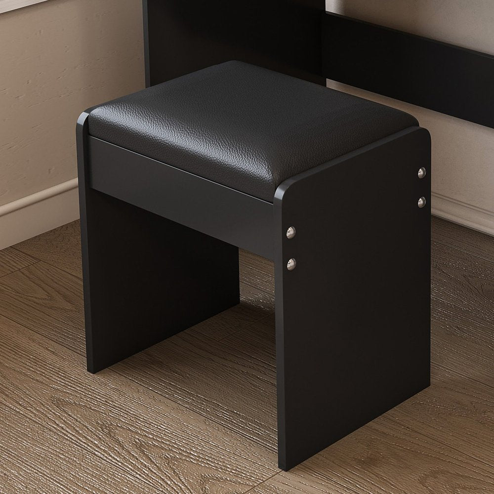 30" Black Wood Mirrored Five Drawer Vanity Table HomeRoots