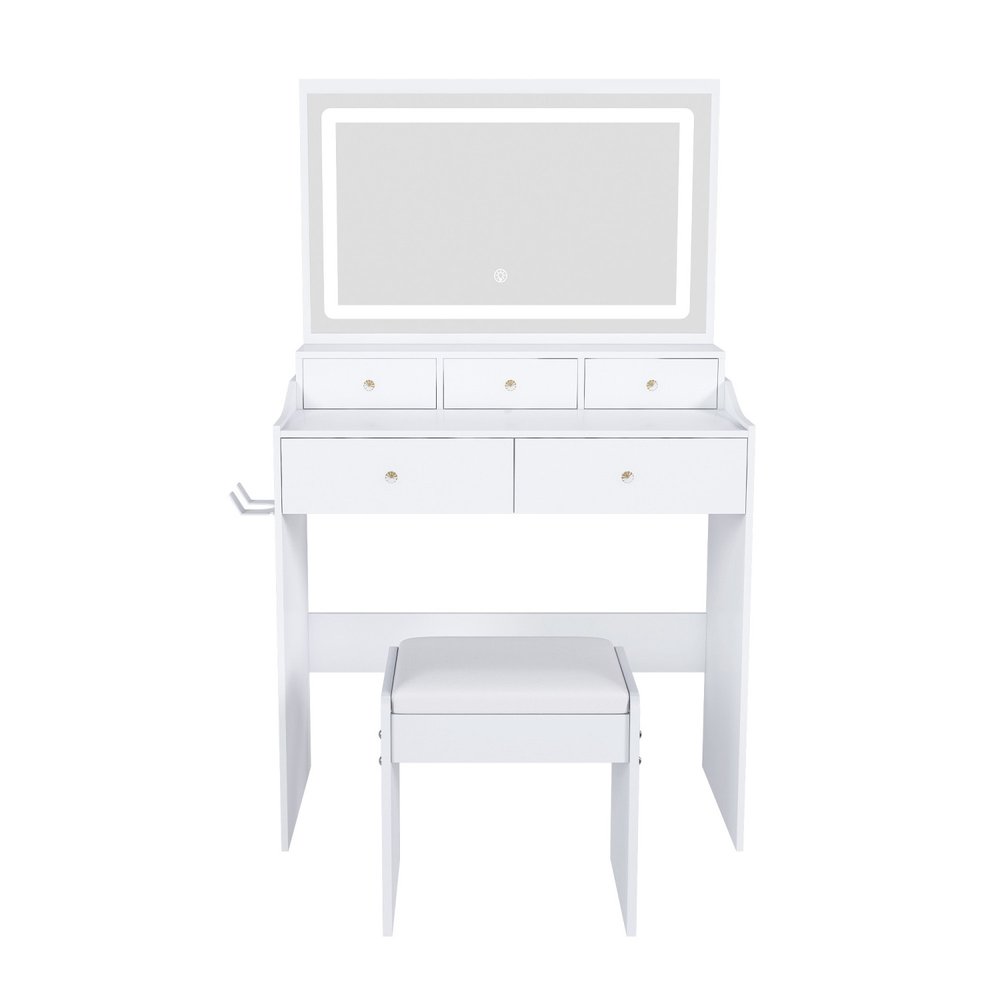 30" White Wood Mirrored Five Drawer Vanity Table HomeRoots