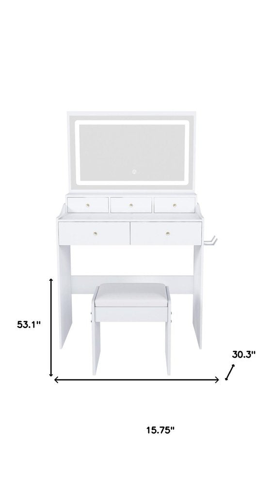 30" White Wood Mirrored Five Drawer Vanity Table HomeRoots