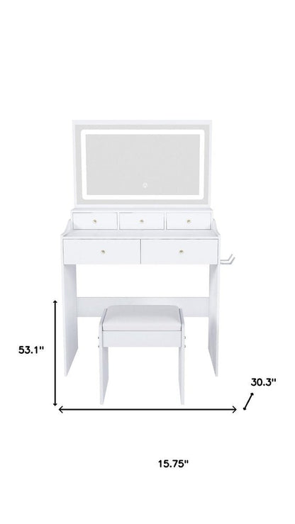 30" White Wood Mirrored Five Drawer Vanity Table HomeRoots