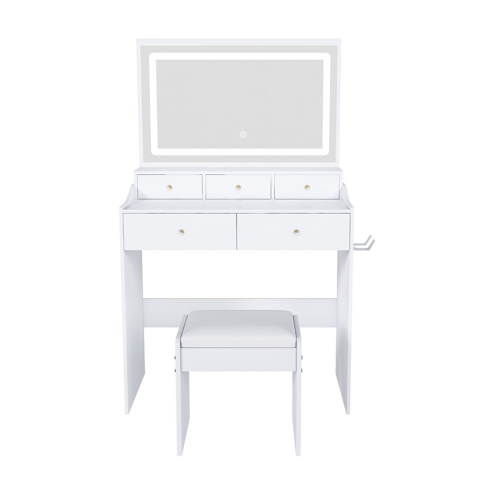 30" White Wood Mirrored Five Drawer Vanity Table HomeRoots
