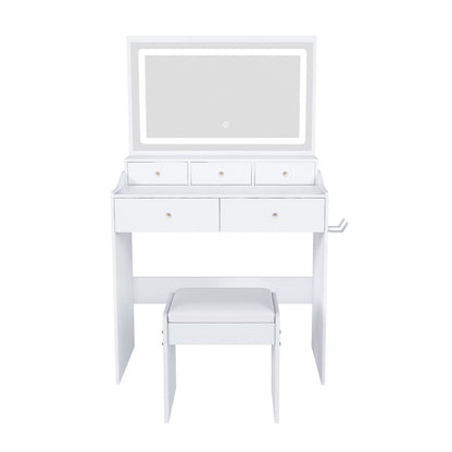 30" White Wood Mirrored Five Drawer Vanity Table HomeRoots