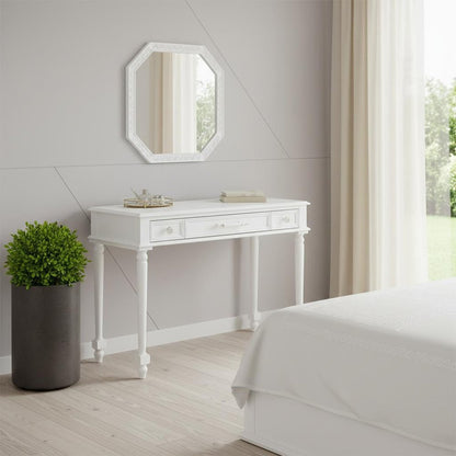 39" White Wood Mirrored Three Drawer Vanity Table HomeRoots