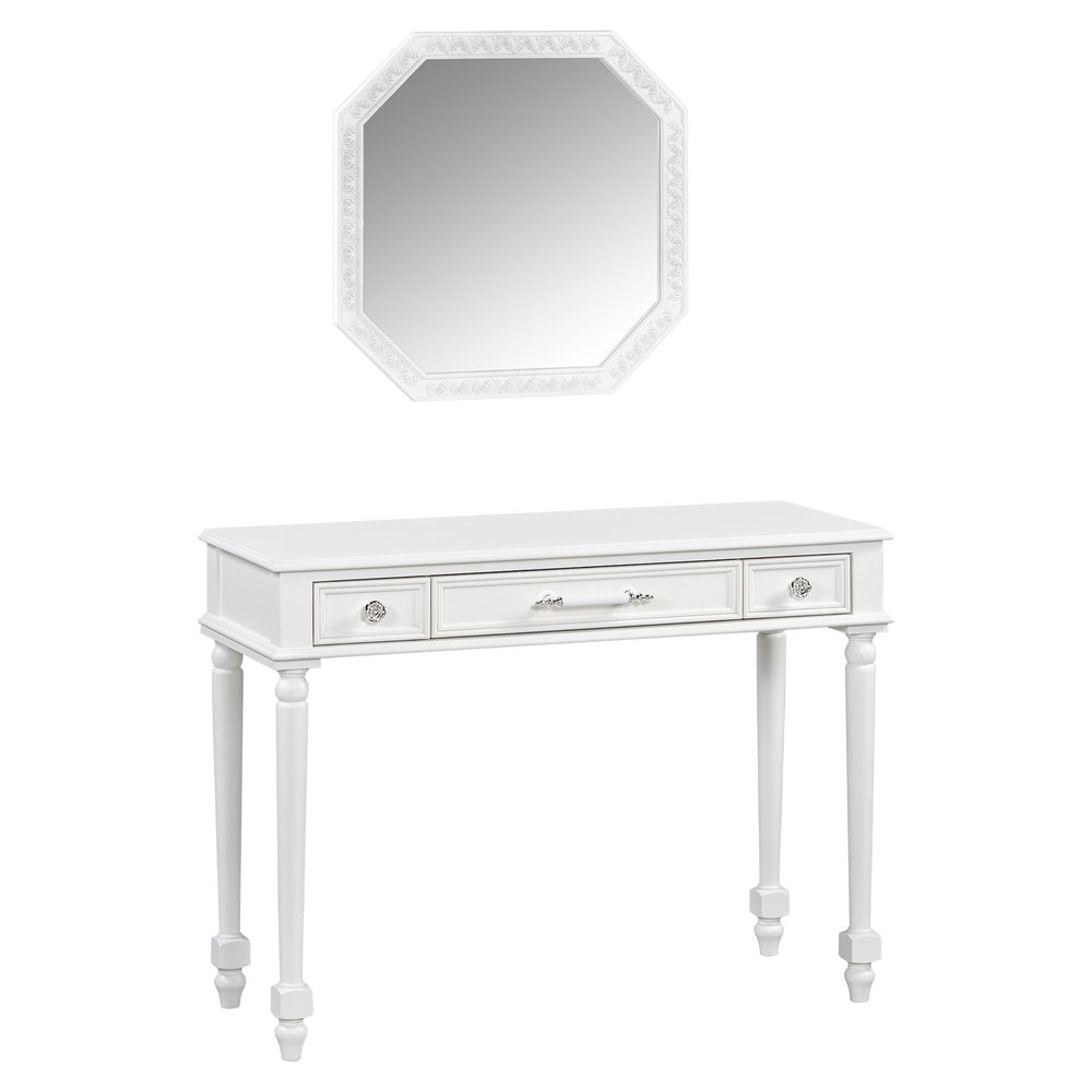 39" White Wood Mirrored Three Drawer Vanity Table HomeRoots