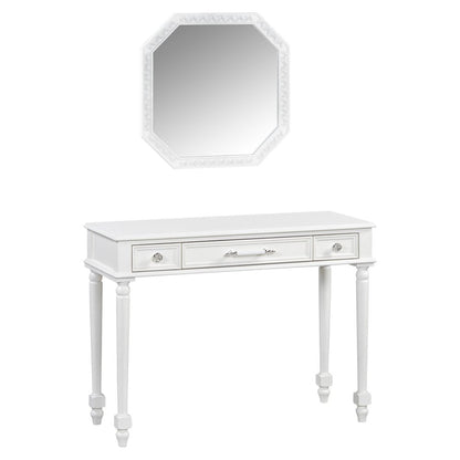 39" White Wood Mirrored Three Drawer Vanity Table HomeRoots