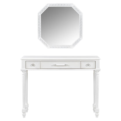 39" White Wood Mirrored Three Drawer Vanity Table HomeRoots