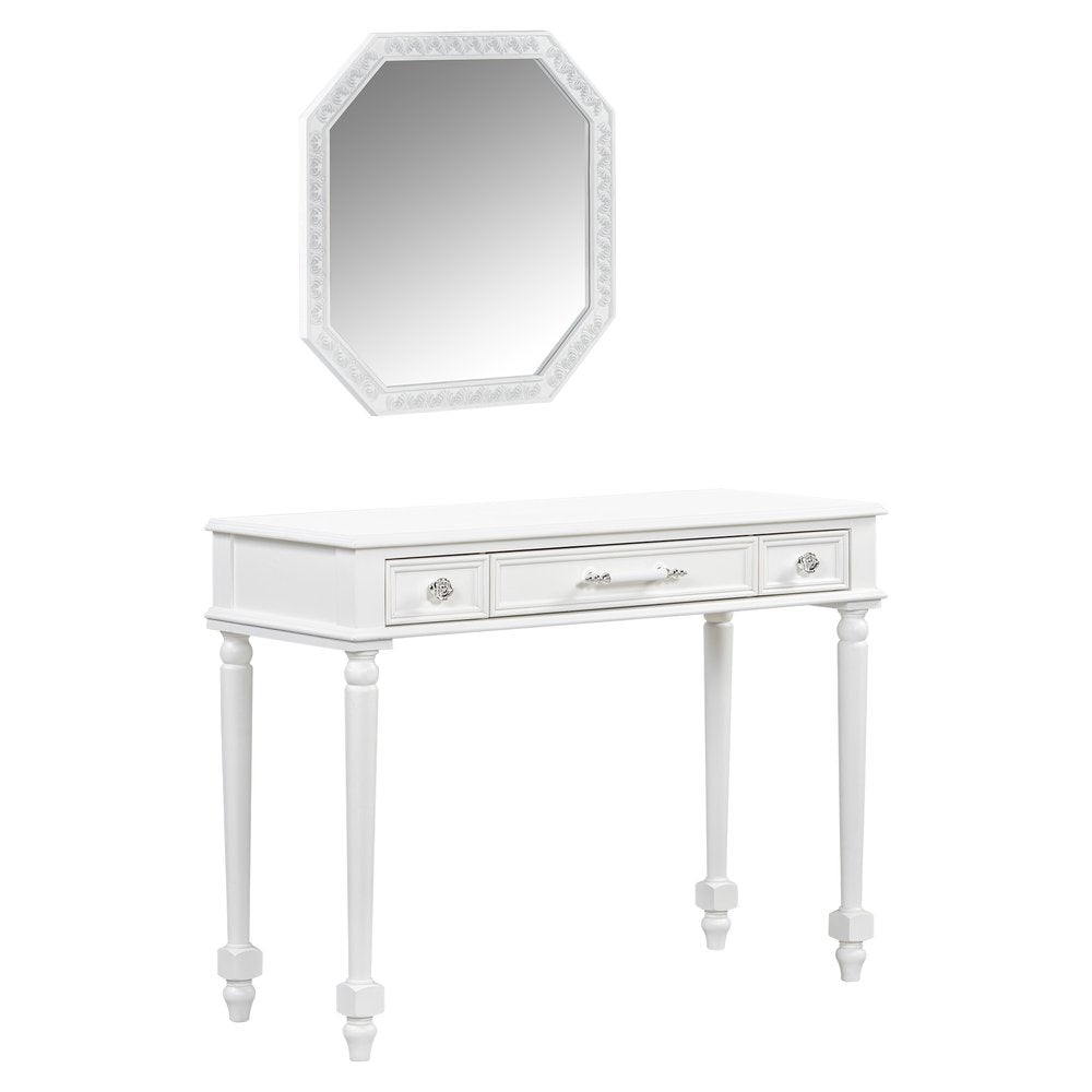 39" White Wood Mirrored Three Drawer Vanity Table HomeRoots