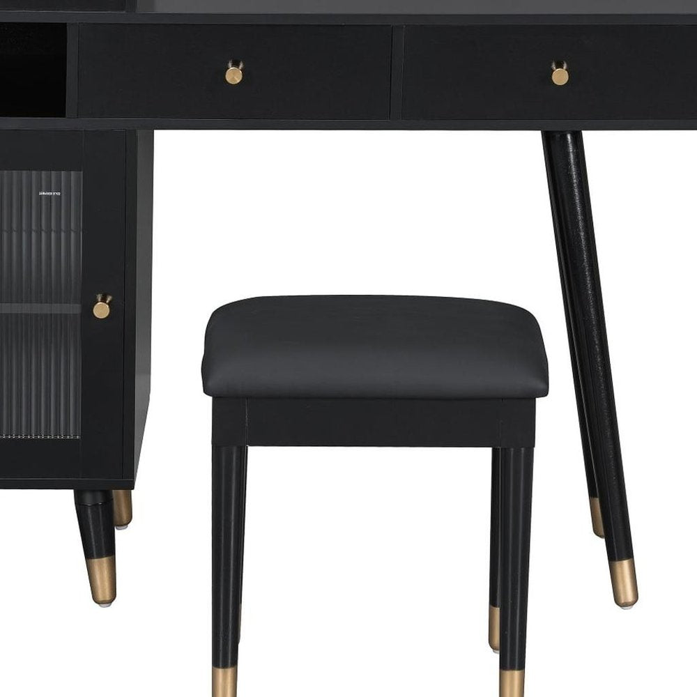 44" Black Wood Two Drawer Vanity Table HomeRoots