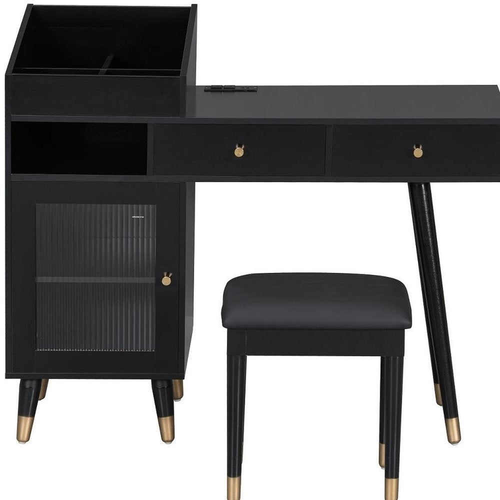 44" Black Wood Two Drawer Vanity Table HomeRoots