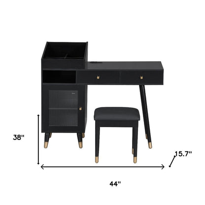 44" Black Wood Two Drawer Vanity Table HomeRoots