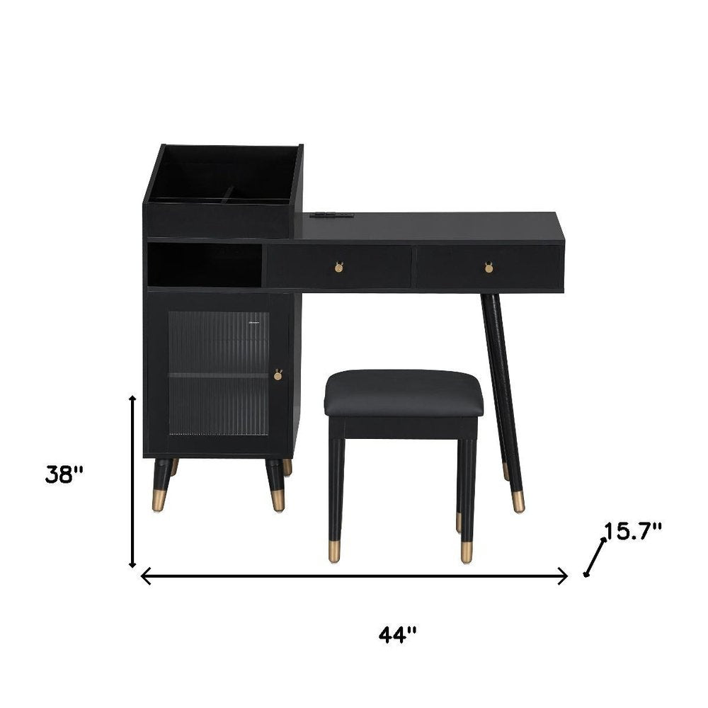 44" Black Wood Two Drawer Vanity Table HomeRoots