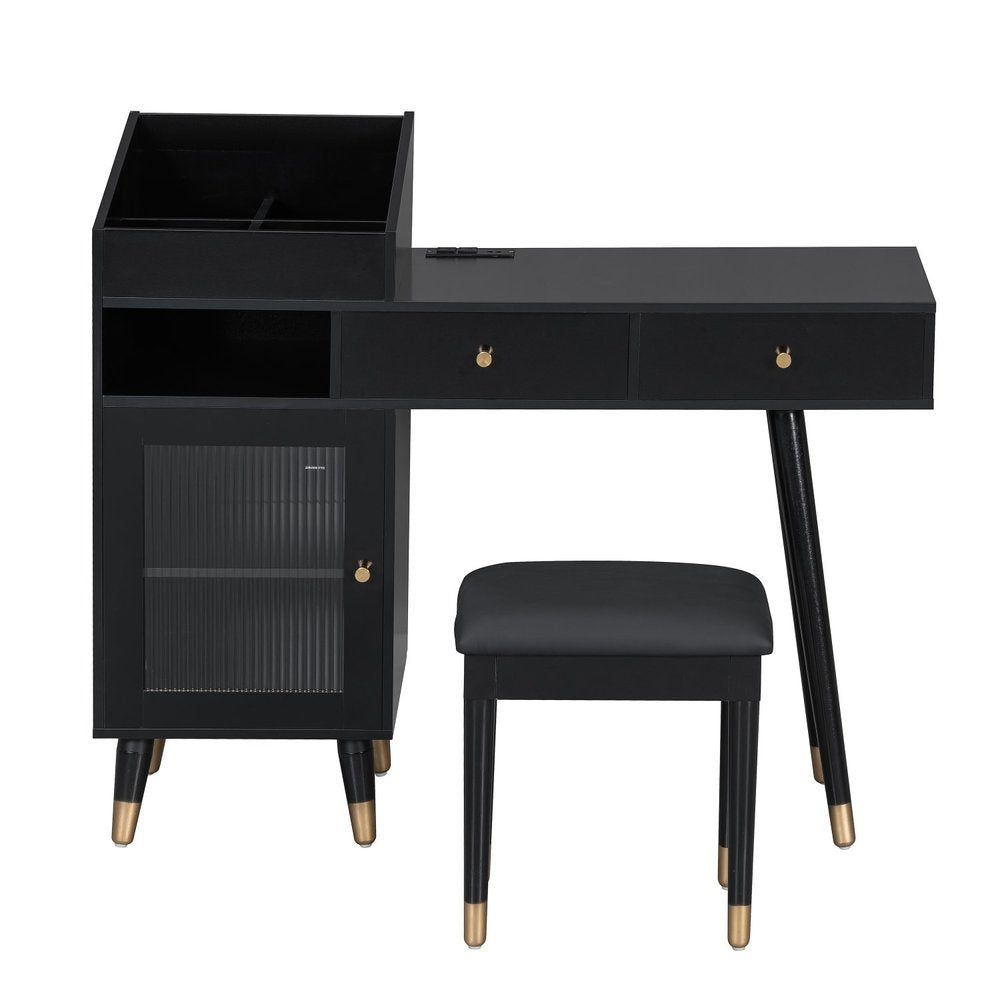 44" Black Wood Two Drawer Vanity Table HomeRoots
