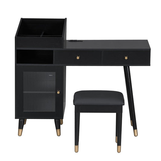 44" Black Wood Two Drawer Vanity Table HomeRoots