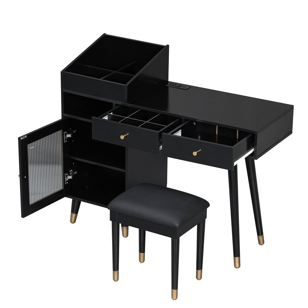 44" Black Wood Two Drawer Vanity Table HomeRoots