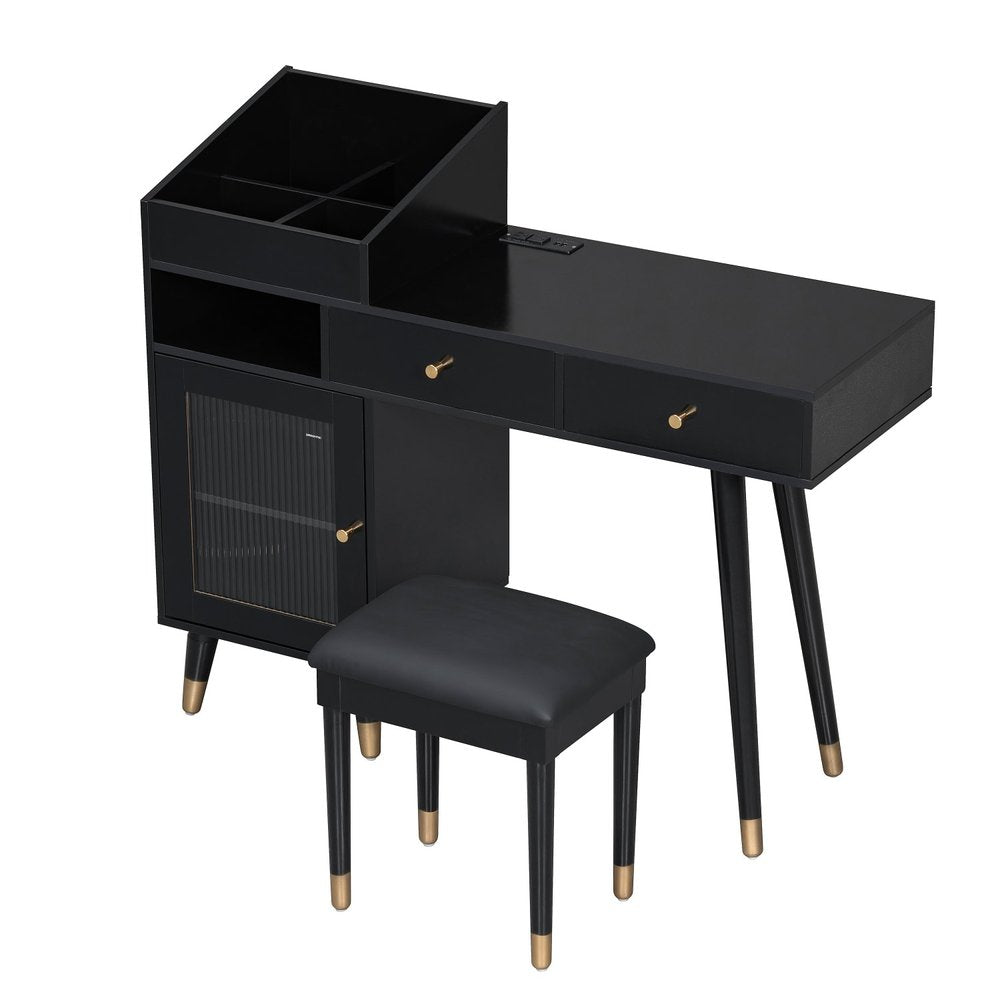 44" Black Wood Two Drawer Vanity Table HomeRoots