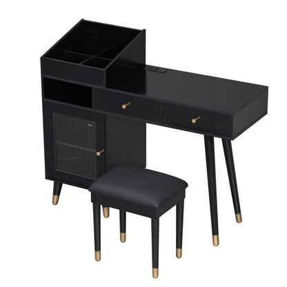 44" Black Wood Two Drawer Vanity Table HomeRoots
