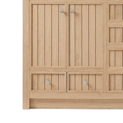 60" Natural Wood Double Bathroom Vanity With White And Gray Quartz Countertop HomeRoots