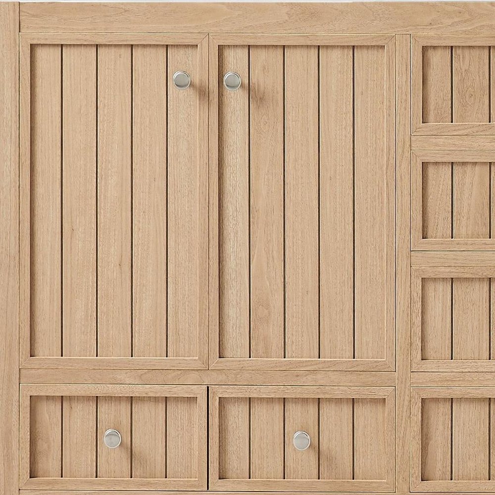 60" Natural Wood Double Bathroom Vanity With White And Gray Quartz Countertop HomeRoots