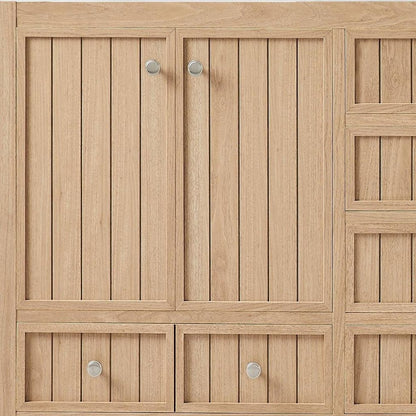 60" Natural Wood Double Bathroom Vanity With White And Gray Quartz Countertop HomeRoots