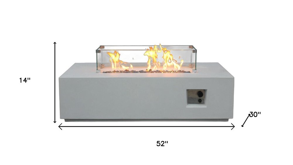 65000 BTU 52" Antiqued White Concrete Propane Rectangular Fire Pit With Cover HomeRoots