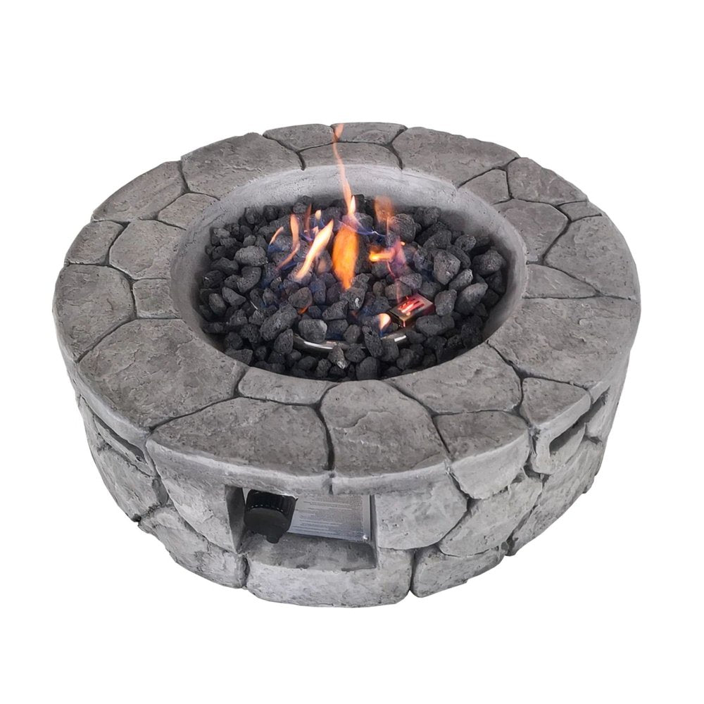 40000 BTU 28" Gray Concrete Propane Round Fire Pit With Cover HomeRoots