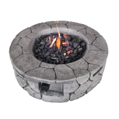 40000 BTU 28" Gray Concrete Propane Round Fire Pit With Cover HomeRoots