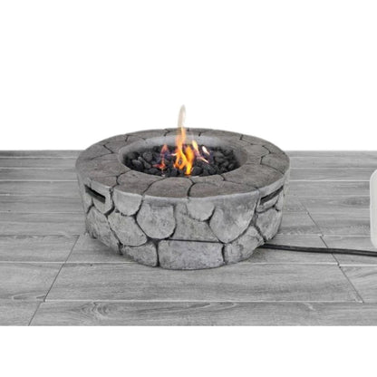 40000 BTU 28" Gray Concrete Propane Round Fire Pit With Cover HomeRoots
