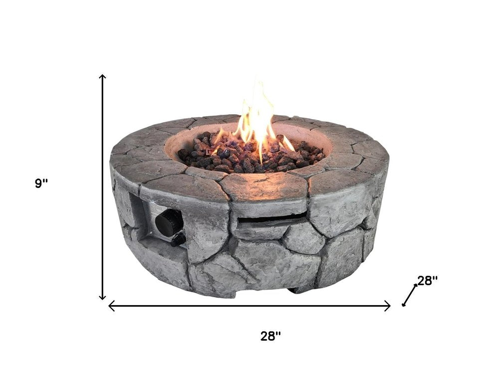 40000 BTU 28" Gray Concrete Propane Round Fire Pit With Cover HomeRoots