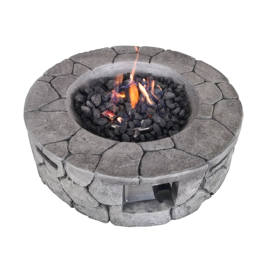 40000 BTU 28" Gray Concrete Propane Round Fire Pit With Cover HomeRoots
