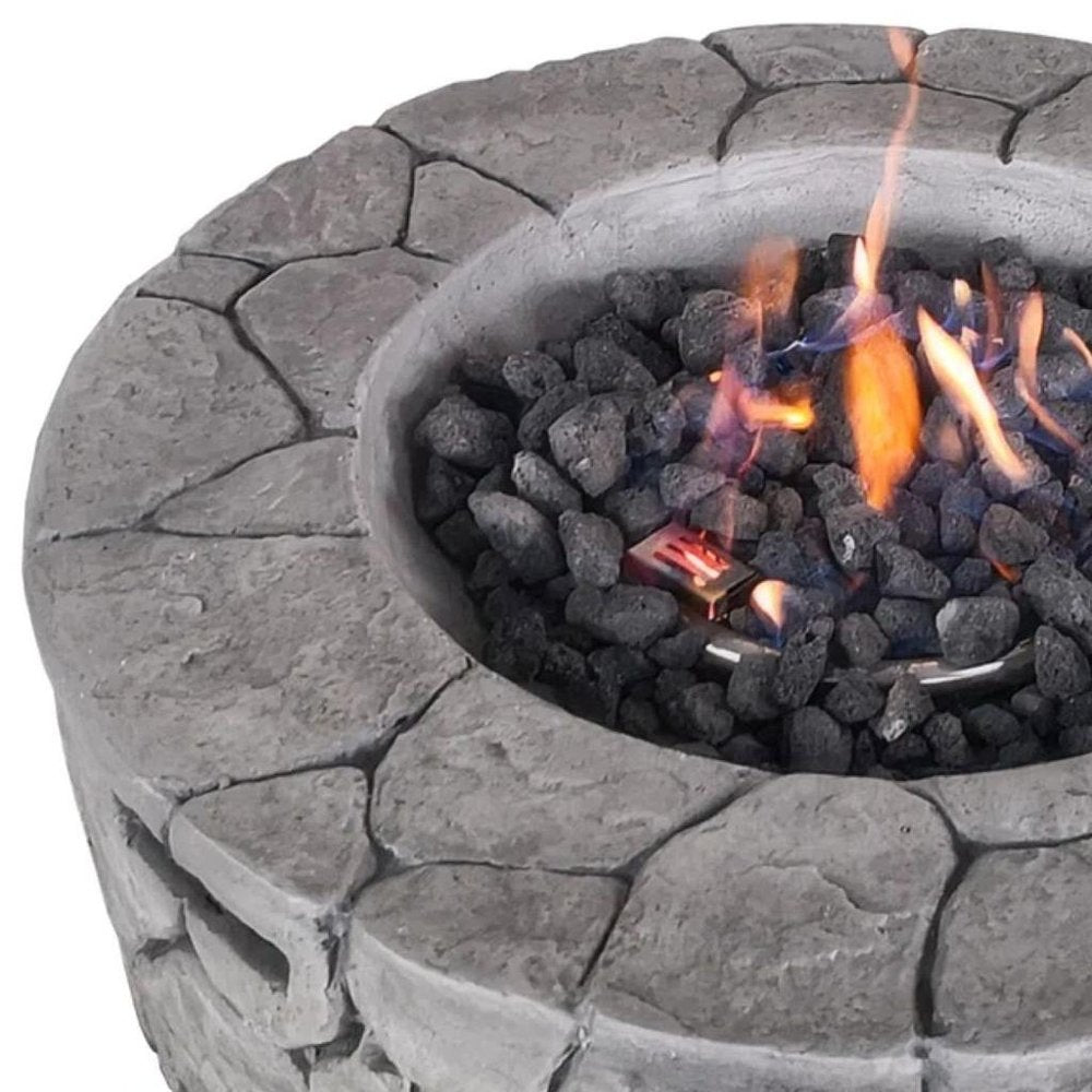 40000 BTU 28" Gray Concrete Propane Round Fire Pit With Cover HomeRoots