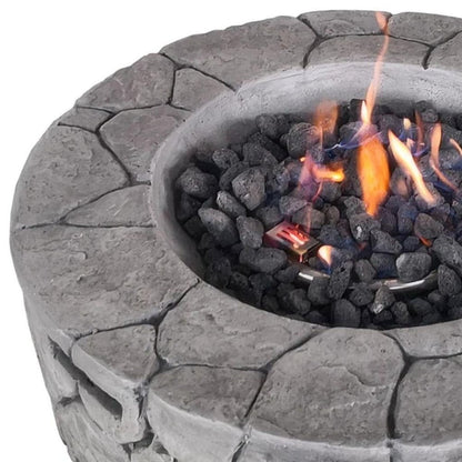 40000 BTU 28" Gray Concrete Propane Round Fire Pit With Cover HomeRoots