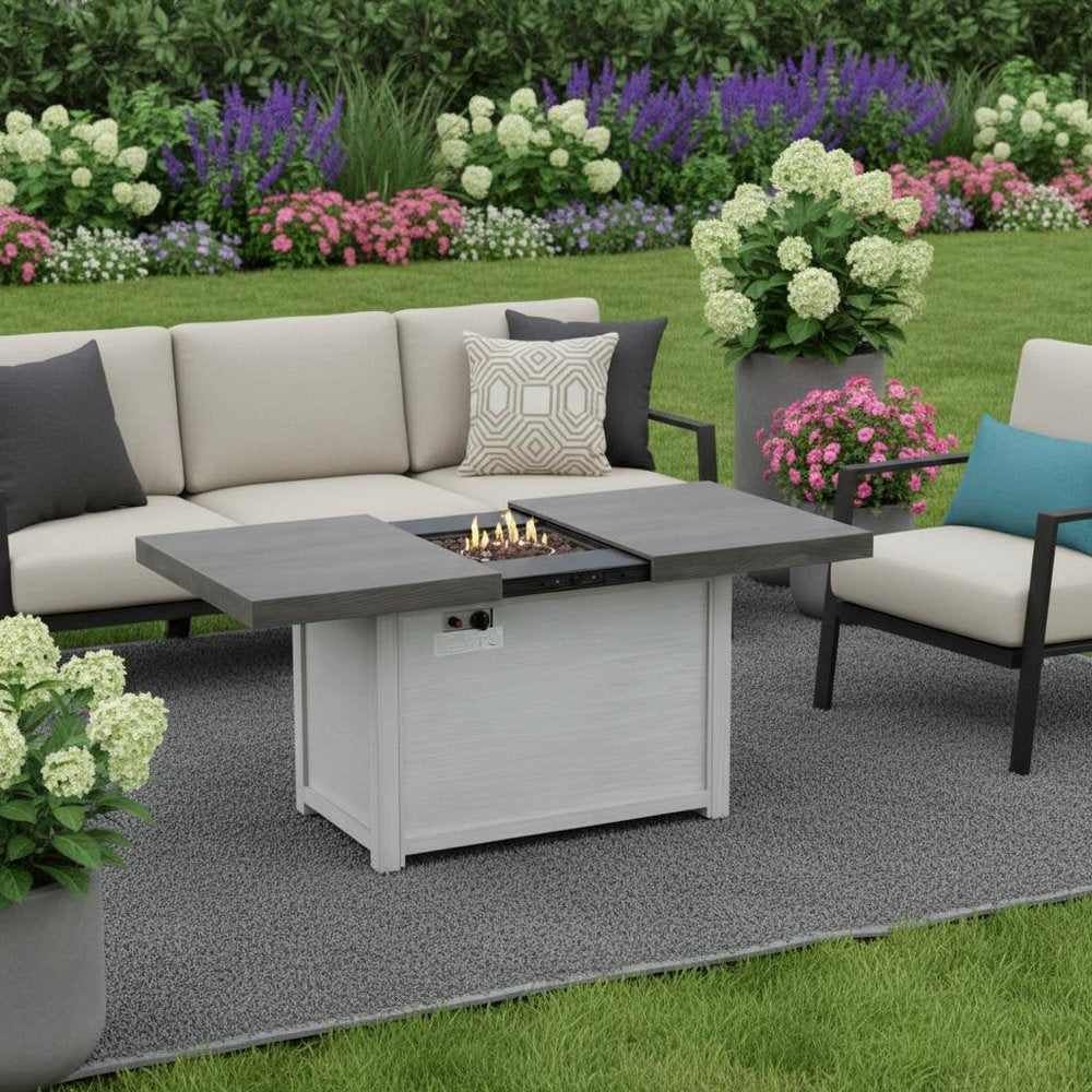 50000 BTU 45" Gray Aluminum Propane Rectangular Fire Pit With Cover HomeRoots