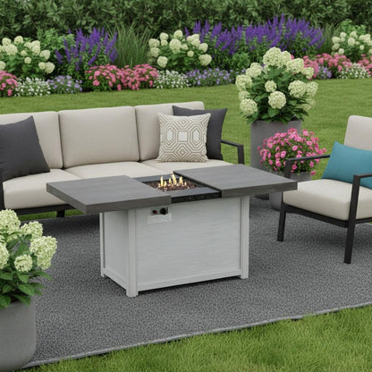 50000 BTU 45" Gray Aluminum Propane Rectangular Fire Pit With Cover HomeRoots