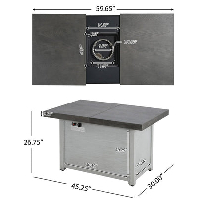 50000 BTU 45" Gray Aluminum Propane Rectangular Fire Pit With Cover HomeRoots