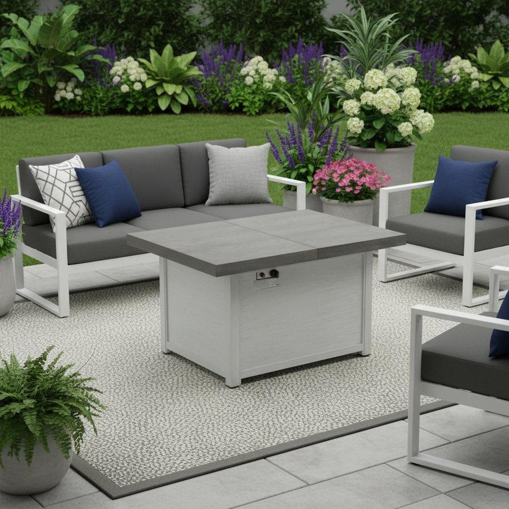 50000 BTU 45" Gray Aluminum Propane Rectangular Fire Pit With Cover HomeRoots