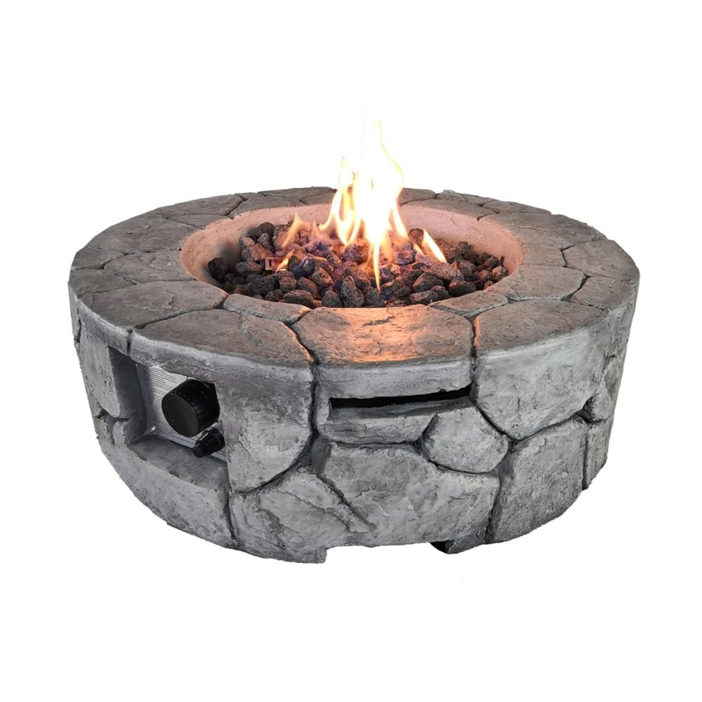 40000 BTU 28" Gray Steel Propane Round Fire Pit With Cover HomeRoots