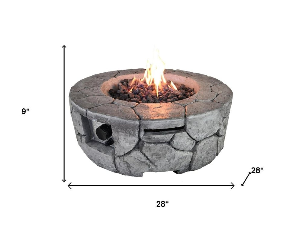 40000 BTU 28" Gray Steel Propane Round Fire Pit With Cover HomeRoots