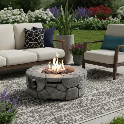 40000 BTU 28" Gray Steel Propane Round Fire Pit With Cover HomeRoots