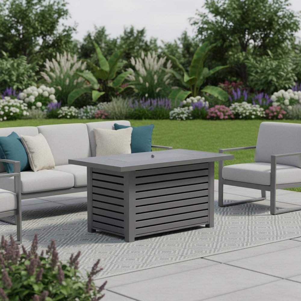 50000 BTU 42" Gray Steel Propane Rectangular Fire Pit With Cover HomeRoots