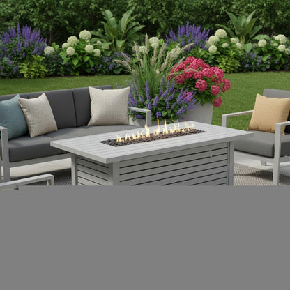50000 BTU 42" Gray Steel Propane Rectangular Fire Pit With Cover HomeRoots