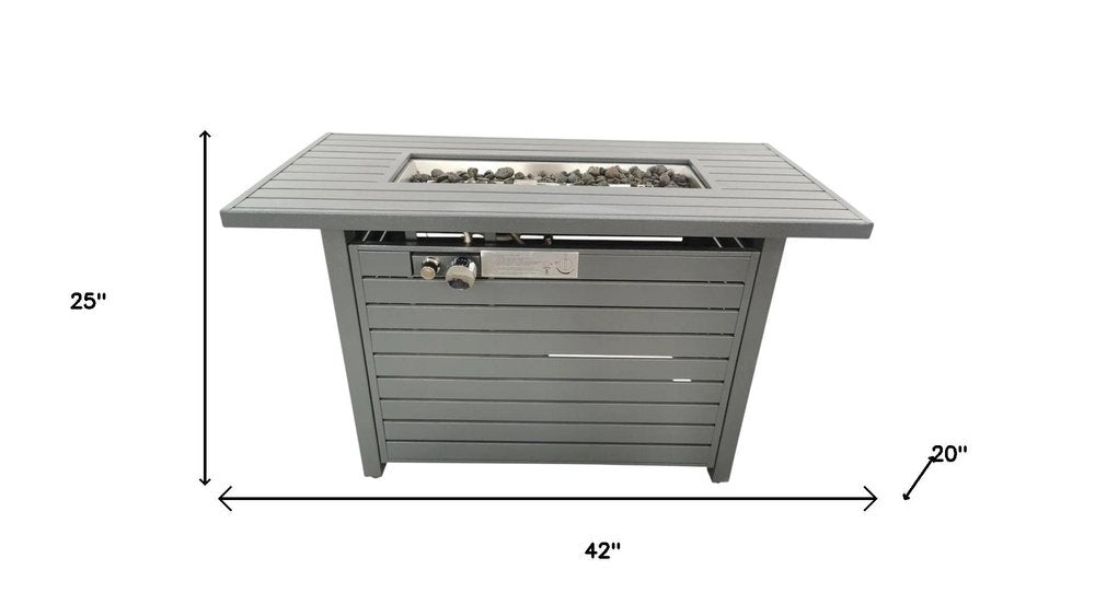 50000 BTU 42" Gray Steel Propane Rectangular Fire Pit With Cover HomeRoots