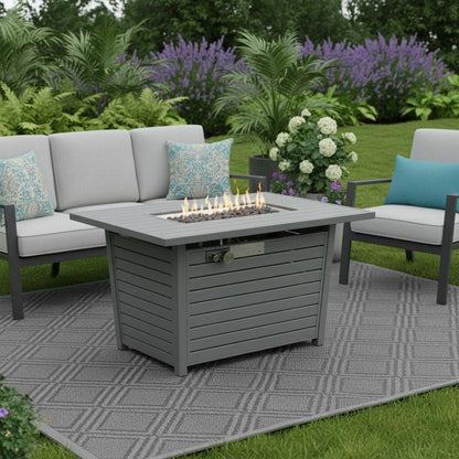 50000 BTU 42" Gray Steel Propane Rectangular Fire Pit With Cover HomeRoots