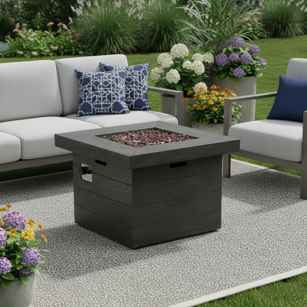 40000 BTU 32" Gray Steel Propane Rectangular Fire Pit With Cover HomeRoots