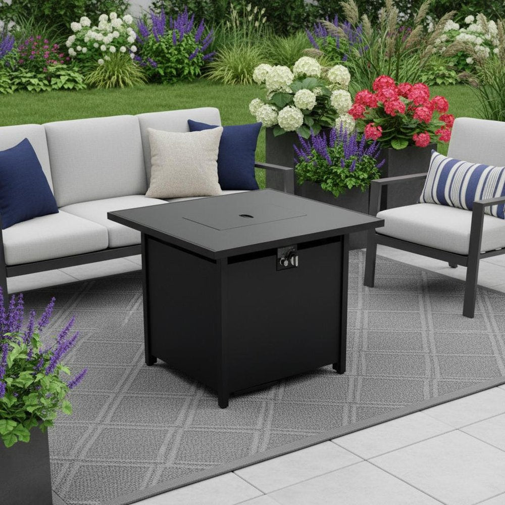 40000 BTU 42" Black Steel Propane Rectangular Fire Pit With Cover HomeRoots