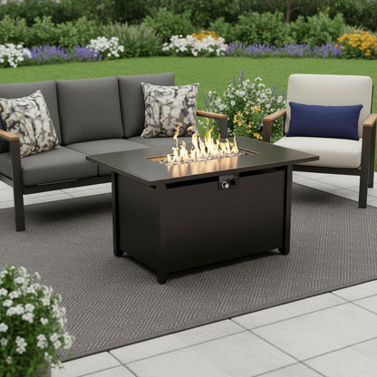 40000 BTU 42" Black Steel Propane Rectangular Fire Pit With Cover HomeRoots